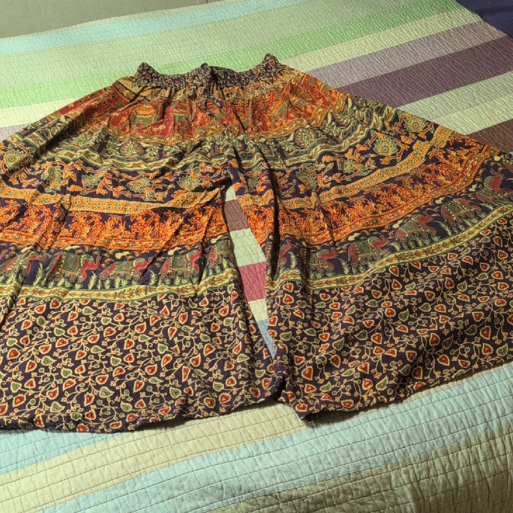 Boho Wide Leg Pants in Multicolor Paisley Print 100% Cotton